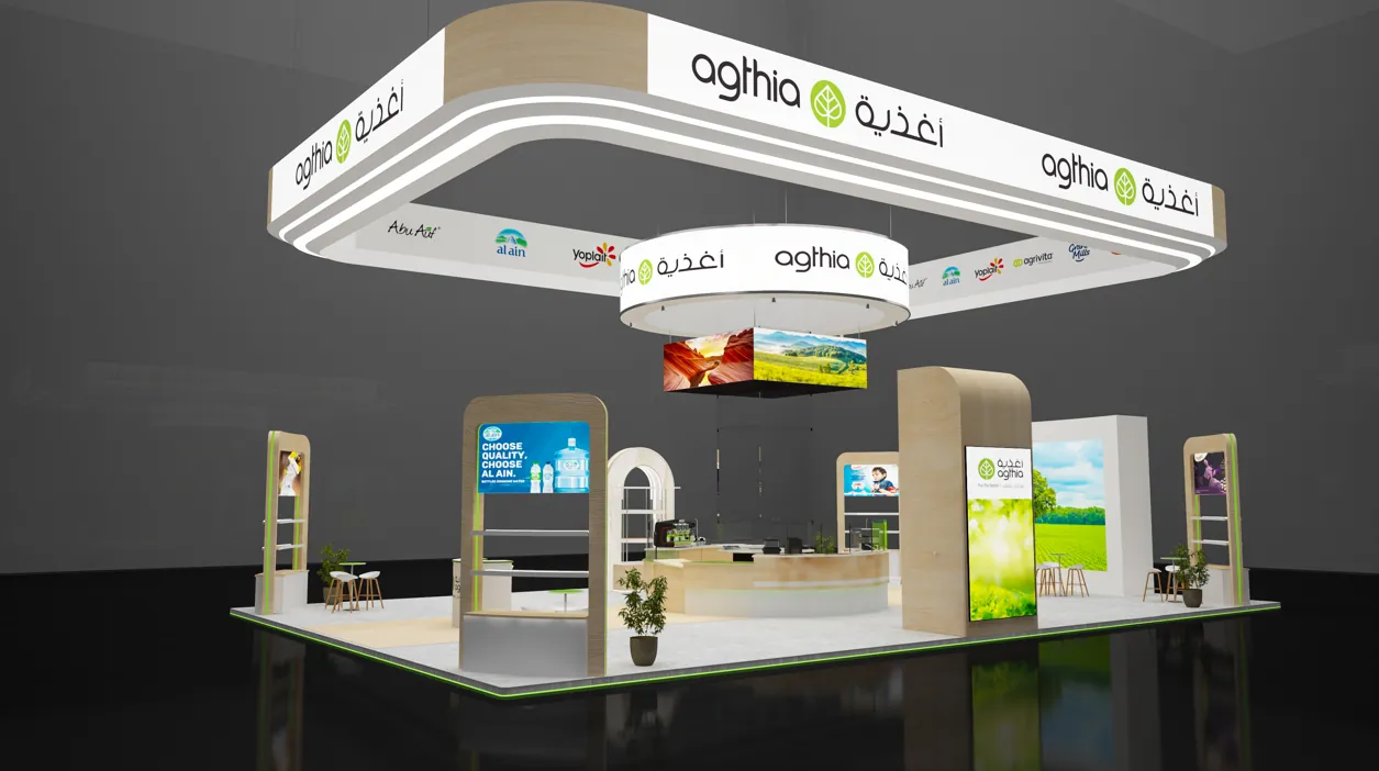 Agthia custom exhibition stand fabricated by EGS in Dubai